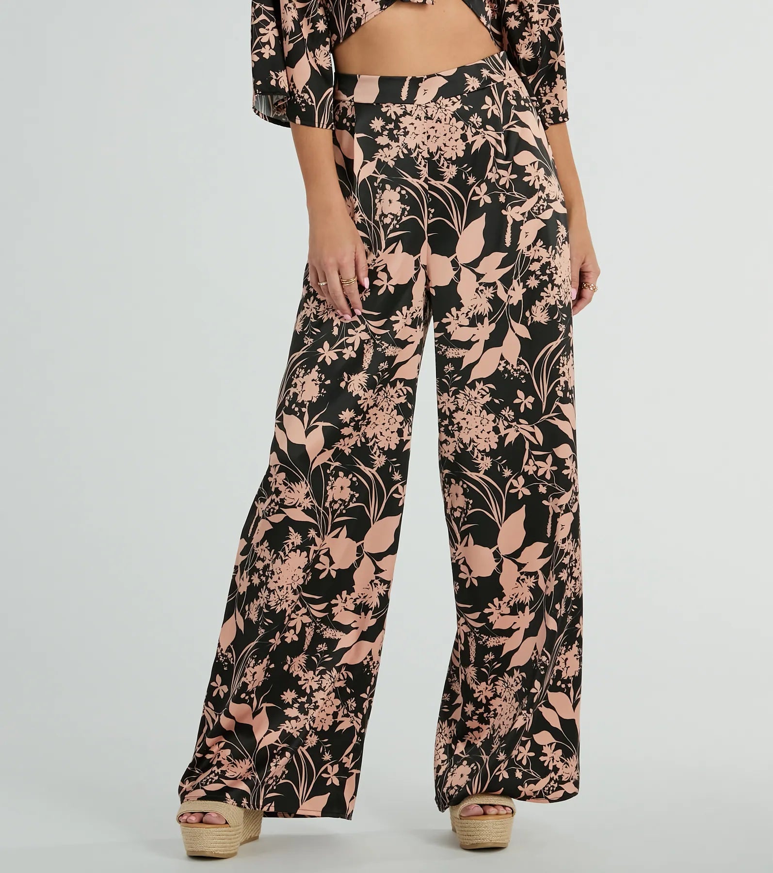 Flawless Floral High Rise Wide-Leg Satin Pants