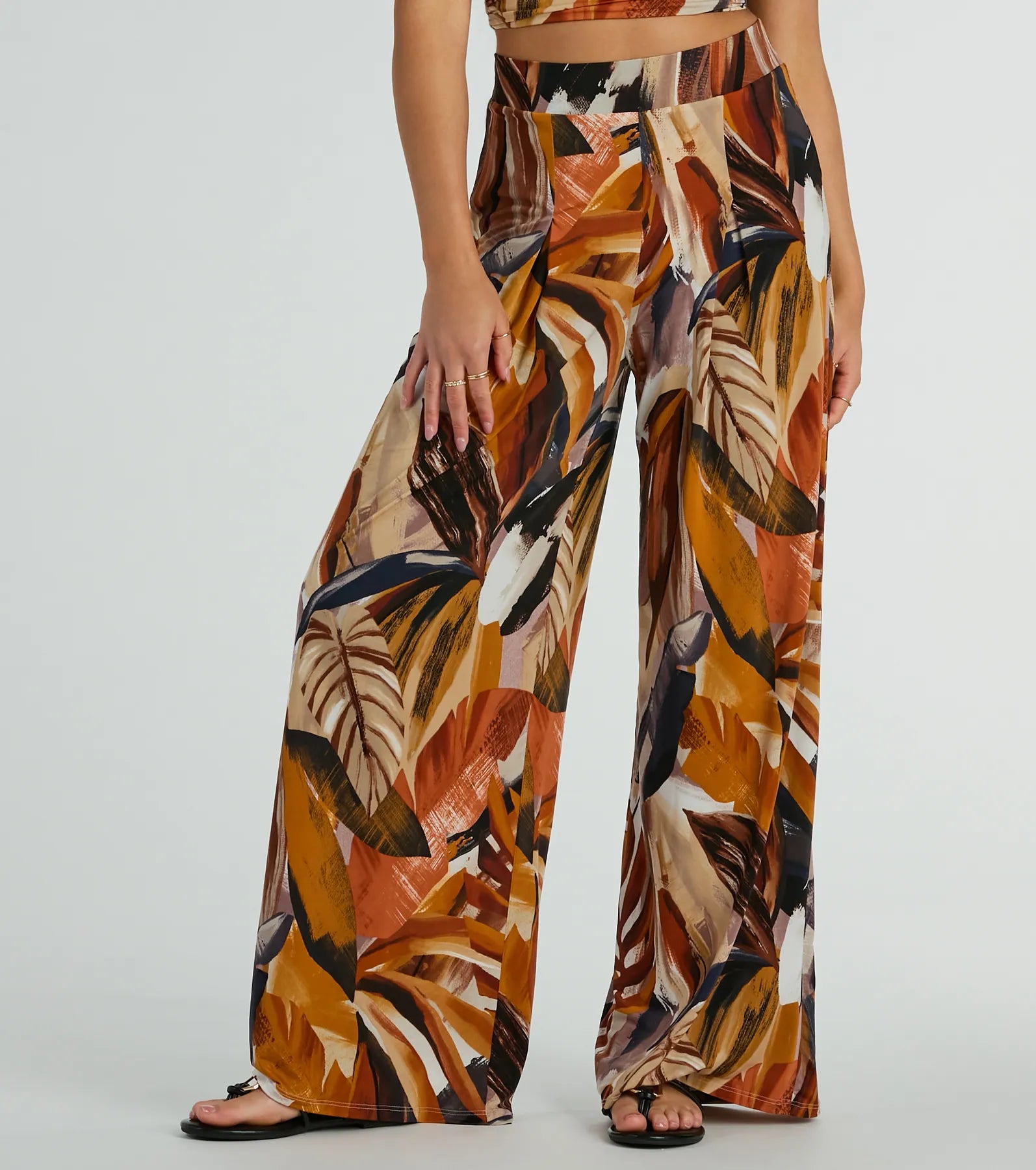 Vacay Ready Tropical Knit Wide-Leg Pants